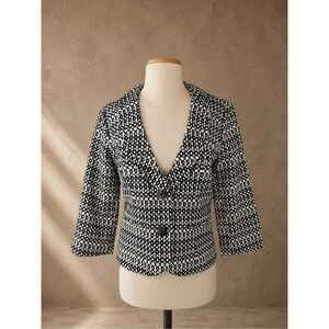 CAbi Du Jour Blazer Black White Geometric Circle Print Cropped Jacket Size 4